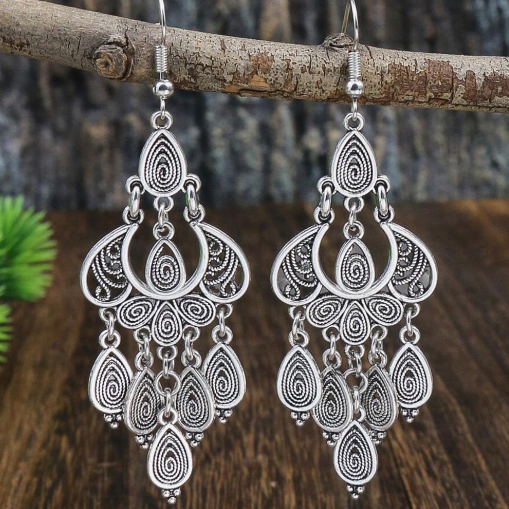 Elegant Silver Chandelier Earrings - Picture 2 of 6